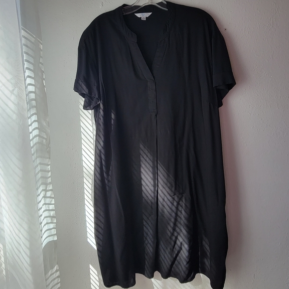 Medium Black Casual Dress Tunic Top w/ Pockets Cuffed Short Sleeves Time & Tru - Picture 2 of 10